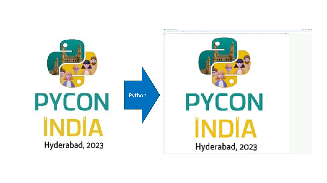 The PyCon India logo on the left, and the same logo painted on a Google Sheet on the right